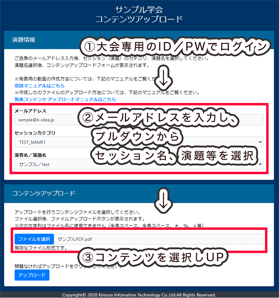 コンテンツアップロードシステム使用の手順