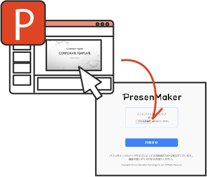 PresenMakerの操作はパワポファイルをドロップするだけです